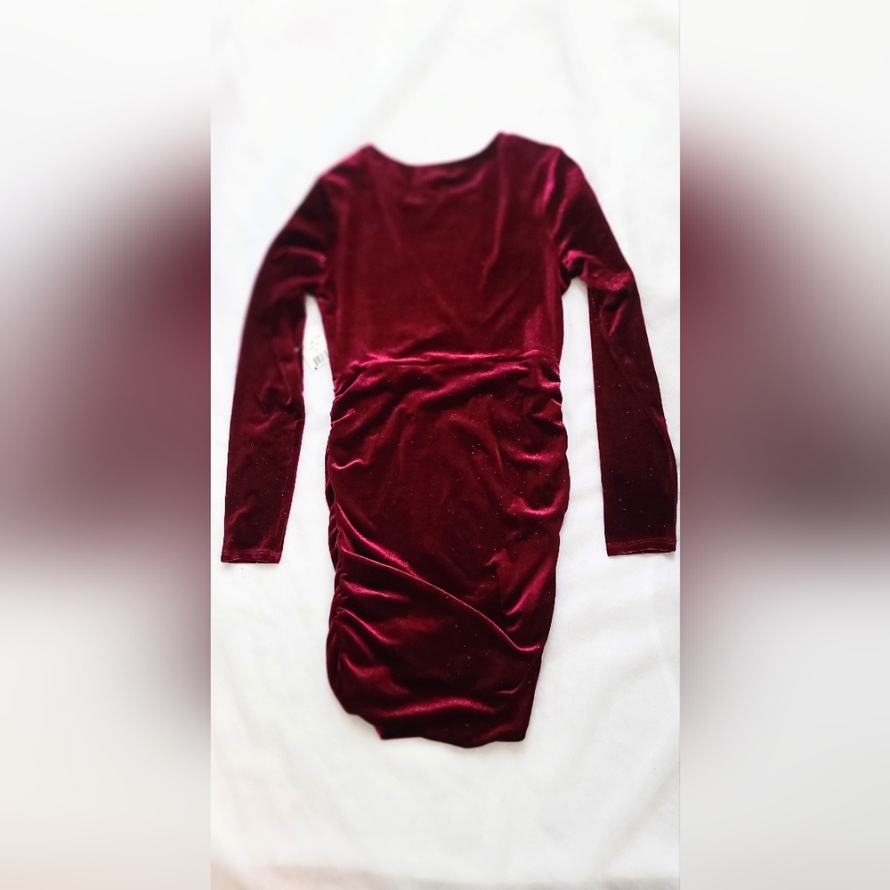 NWT! Lush Velvet Shimmer Crystal Doll Women's Holiday Sparkle Ruched Dress Small - Picture 3 of 9